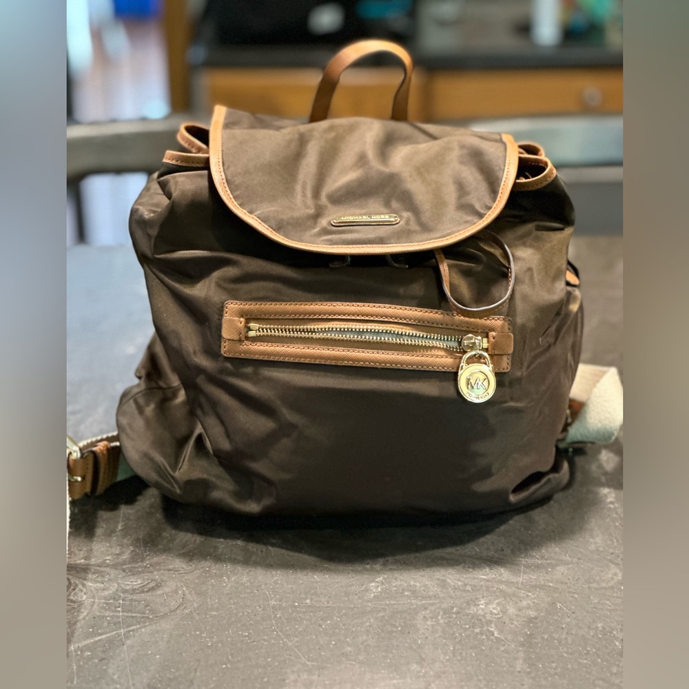 Michael Koran Nylon/Leather Trim Backpack - Brown - One Size